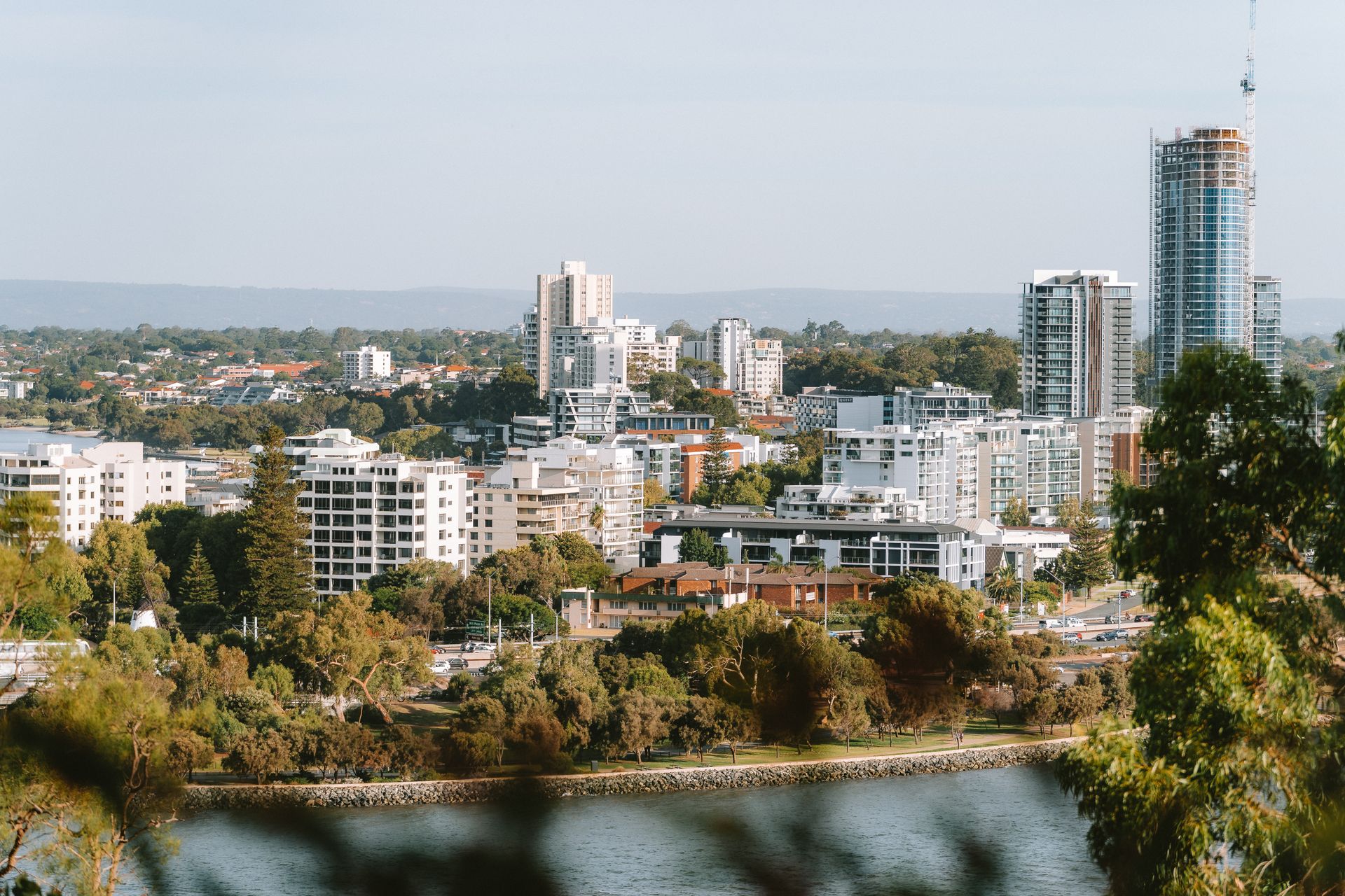 Perth skyline along the Swan River, Western Australia
