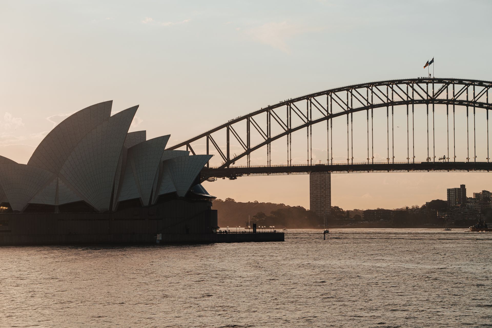 Sydney Harbour Bridge and Sydney Opera House at sunset